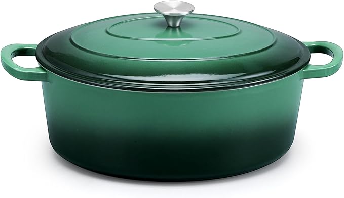 E-far 5QT Oval Dutch Oven Pot with Lid, Enameled Cast Iron Dutch Oven | with Dual Handles for Homemade Sourdough Bread Baking, Nonstick Enamel Coated Cookware, Non-Toxic & Easy Clean, Dark Green