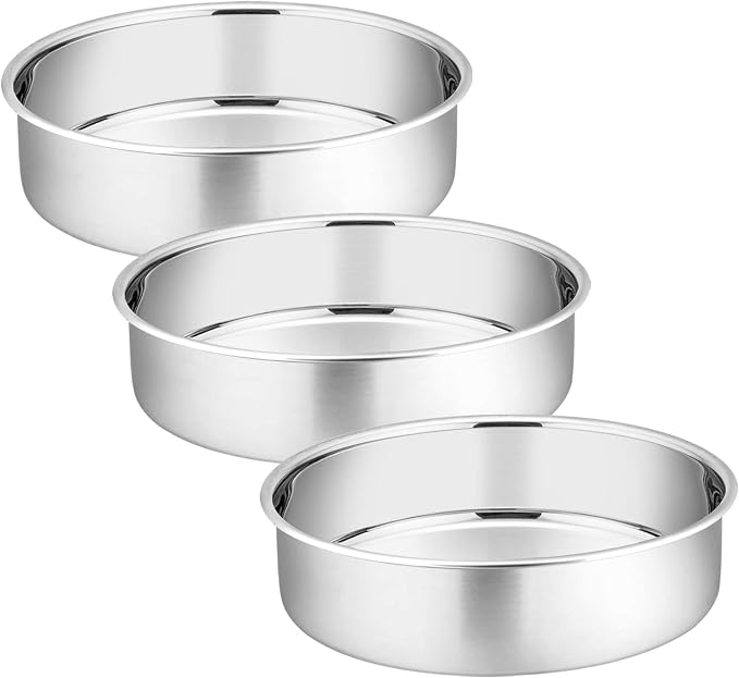 P&P CHEF 6 Inch Round Cake Pan Set of 3, Stainless Steel Baking Cake Pans | Round Baking Cake Pan Bakeware for Layer Birthday Cake, Fit Oven/Pots/Pressure Cooker, Leakproof & Dishwasher Safe, Silver