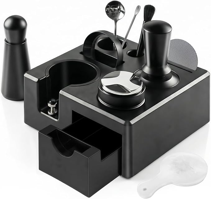 10PCS Espresso Accessories Kit - Espresso Knock Box and 54mm Tamping Station,Coffee Tamper,Distributor,WDT,Dosing Funnel,Puck Screen,Brush,Coffee Spoon,Latte Art Set Fits Breville 54mm Portafilter