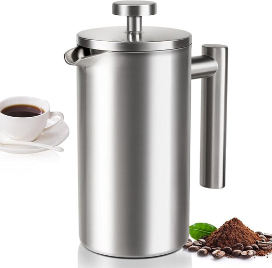 12 OZ French Press Coffee Maker, Sturdy Full Stainless Steel Coffee Press | Mini Small Camping French Presses Coffee Maker, Teapot for Kitchen Travel, 1-2 Cup, 350 ml, Elegant Silver