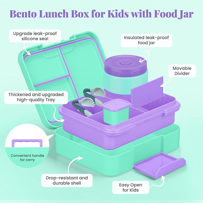 HWONMTE Bento Lunch Box Set for Kids with Soup Thermo Food Container Adults | Bento Lunch Box Set for Kids with 9.5oz Soup Thermo Leak-Proof Food Container with Insulated Lunch Bag Hot Food Jar Girl