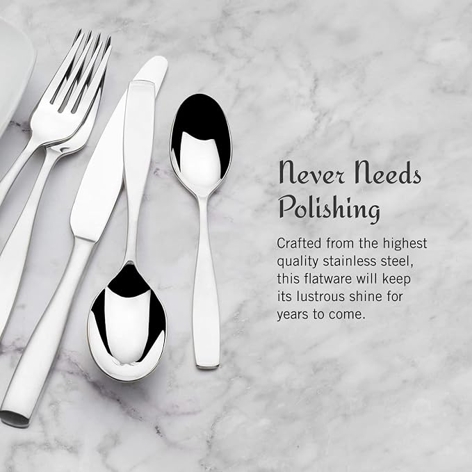 Mikasa Satin Loft 65-Piece Flatware Set for 12,18/10 Stainless Steel Silverware with Forks,Knives,Spoons,and Serving Utensils,Durable and Elegant Design,(Pack of 2)