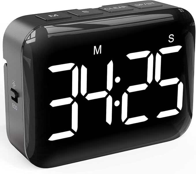 Magnetic Kitchen Timer for Cooking with Count Up Countdown, Digital Timer Battery Powered with Large Display, 2 Brightness and Volume Levels for Classroom, Teacher, Kids (Dark Black)
