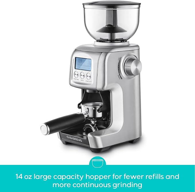 CASABREWS Tornado Electric Conical Burr Coffee Grinder with LCD Display | 77 Precision Grind Settings for French to Espresso, LCD Display, Custom Grind Time, Durable Stainless Steel Design for Home