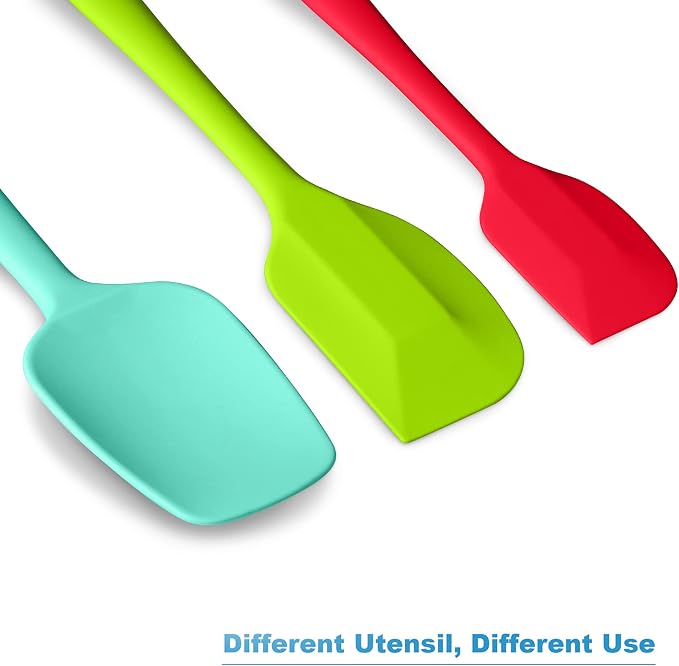3-Piece Silicone Spatula Set, 600°F Heat Resistant, Multicolored | Stainless Steel Core, Silicone Rubber Spatulas for Nonstick Pans, Spatula, Spoonula and Mini Spatula for Cooking and Baking