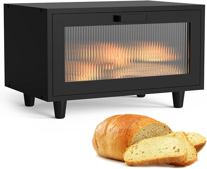 LOHASOK Bread Box for Kitchen Countertop | Wooden,Large, Farmhouse Bread Container Holder Storage, Acrylic translucent window