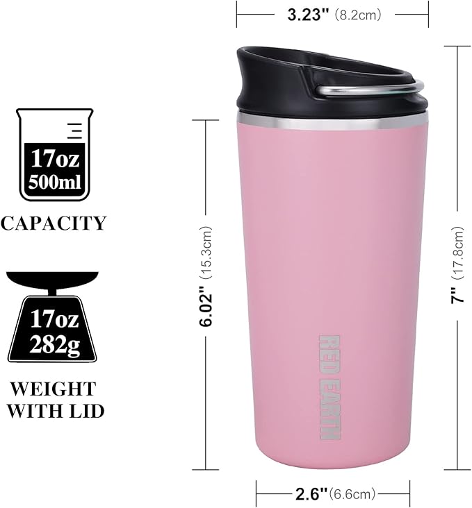 GiNT 17oz Travel Tea Mug with Infuser, 2 Lids. Vacuum Insulated 316 Stainless Steel Coffee Mug. Dishwasher Safe Tea Cup with Strainer for Hot & Cold Brew Coffee. Mothers Day Gifts for Mom (Pink)