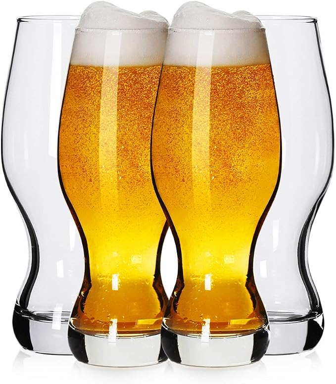 LUXU IPA Beer Glasses,Pilsner Beer Glasse,16 oz,Set of 4 | Craft Beer Bar Glasses,Lead-free Drinking Glasses,Ideal Gifts for Lager,Ale or Craft Beer Lovers-Crystal Clear