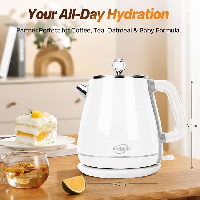 Electric Kettle 1.8L, Pearl White | Retro, 1350W Fast Boil, Stainless Steel Interior, BPA Free, Automatic Shut Off
