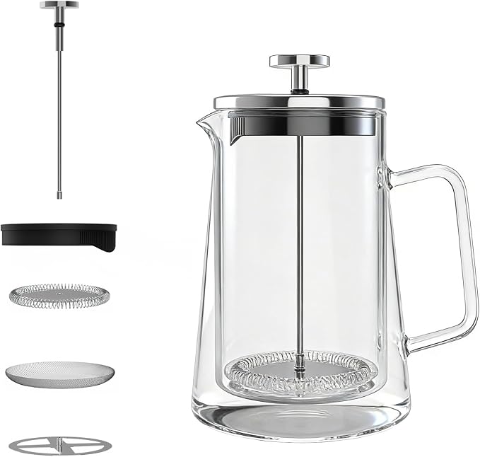 34oz Double Wall Glass French Press Coffee Maker, Borosilicate Glass, Heat Resistant