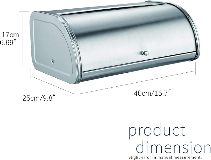 HILFA Stainless Steel Bread Box with Roll Up Lid, For Easy Kitchen Counter Storage, Bread Bin Holder,17.5X11.5X7.5 inch, Brushed,SB3100-BR