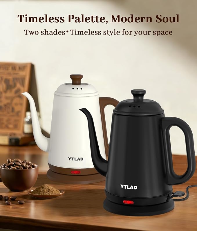 Gooseneck Electric Kettle 1L, 1000W, Pour-Over Coffee & Tea | Precise Flow Spout, 304 Stainless Steel, BPA-Free, Fast Boiling, Auto Shut-Off & Boil-Dry Protection, Retro Design (Black)
