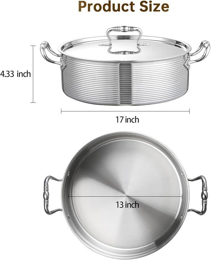 DELARLO Tri-Ply Stainless Steel 8QT Stock Pot,13 inch Everyday Pan with Lid | Kitchen Induction Deep Saute Pan,shabu shabu pot High Side Cooking Hot Pot Oven Safe Up to 600℉