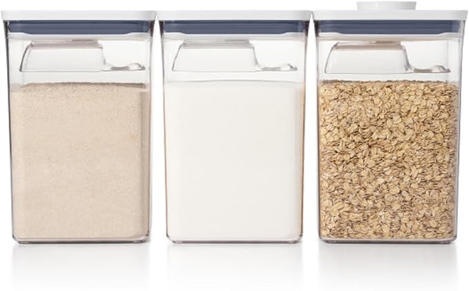 OXO Good Grips POP Airtight Food Storage Containers for Pantry, 6-Piece Set | Stackable Pantry Organization Containers, Airtight Lids, Includes ½ Cup Scoops, Flour, Sugar, Cereal, Pasta Storage