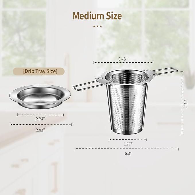 2Pack Long-Handled Tea Strainer, BOMANSI BOMS Stainless Steel Tea Infuser Basket Sitting in Mugs, Tea Infusers for Loose Tea, Fine Mesh Tea Diffuser Tea Strainers Filters, Tea Steeper for Leaf