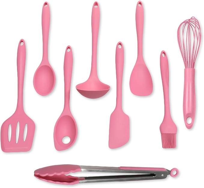 Chef Craft - Premium Silicone Kitchen Tools and Utensils Set, Non-Scratch, Withstands Temperatures up to 450°F, BPA-Free, 9 Piece Cooking Utensils Set, Pink