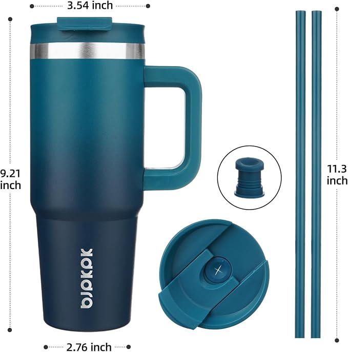 BJPKPK 30 oz Insulated Tumbler with Handle & Straw, Stainless Steel | Double Wall Vacuum Insulation, Leak Proof, BPA Free, Dishwasher Safe, Cupholder Friendly, Travel & Outdoor, Indigo Black