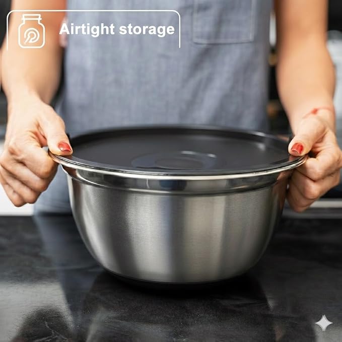 Stainless Steel Mixing Bowls with Lids, 5-Piece Nesting Set | Set includes 5, 3, 1.5, 1 & .75 Quart Rustproof Metal Bowls for Kitchen, Meal Prep, Baking, Cooking, Storage, Dishwasher Safe