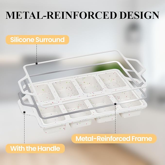 Metal Reinforced Silicone Mini Loaf Pan, 8-Cavity Nonstick Mini Bread Pans | BPA Free, Oven Dishwasher Safe, Food-Grade Silicone, 1 Pack, for Baking Banana Bread, Cakes, Brownies, Meatloaf