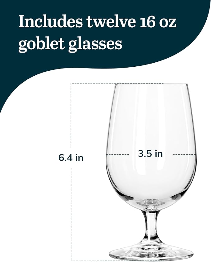 Libbey 7513 Vina Goblet Glasses, 16-ounce, Set of 12