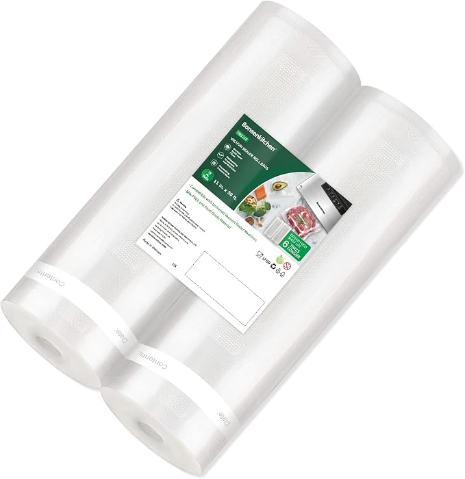 Bonsenkitchen Vacuum Sealer Bags, 2 Rolls 11" x 50', for Food Storage Saver | Commercial Grade Textured Food Roll Bags, BPA-Free & Food Grade, Customized Size Bag for Sous Vide Cooking, VB3210