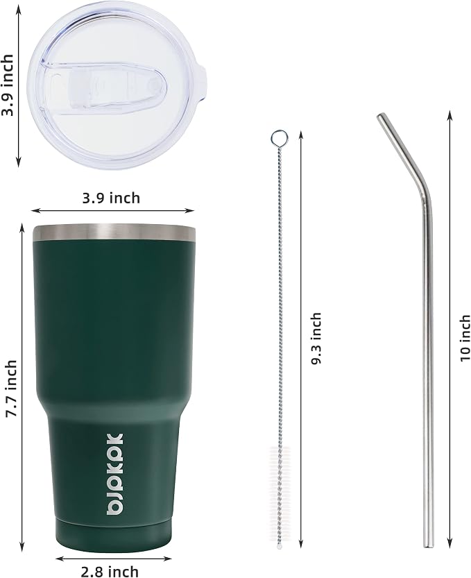 BJPKPK 30 oz Tumbler with Lid and Straw, Insulated Stainless Steel Cup | Double Wall Vacuum, BPA Free, Leak Proof, Keeps Hot/Cold, Travel & Beach Ready, Car Holder Fit, Army Green