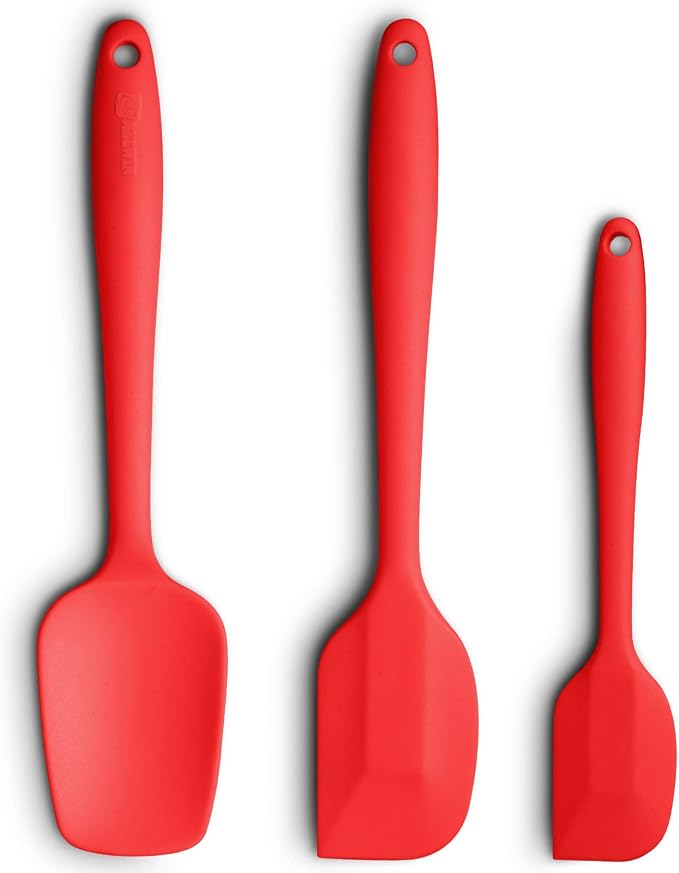 3-Piece Silicone Spatula Set, 600°F Heat Resistant, Red | Stainless Steel Core, Silicone Rubber Spatulas for Nonstick Pans, Spatula, Spoonula and Mini Spatula for Cooking and Baking