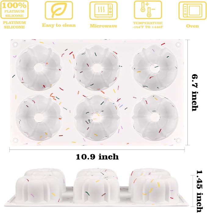 HUAKENER 3 Pcs Mini Fluted Cake Pan, 6-Cavity Fluted Tube Cake Pan | Non-stick Silicone Baking Mold for Cupcakes, Donuts, Muffins, Cornbread, Brownies, Jellies