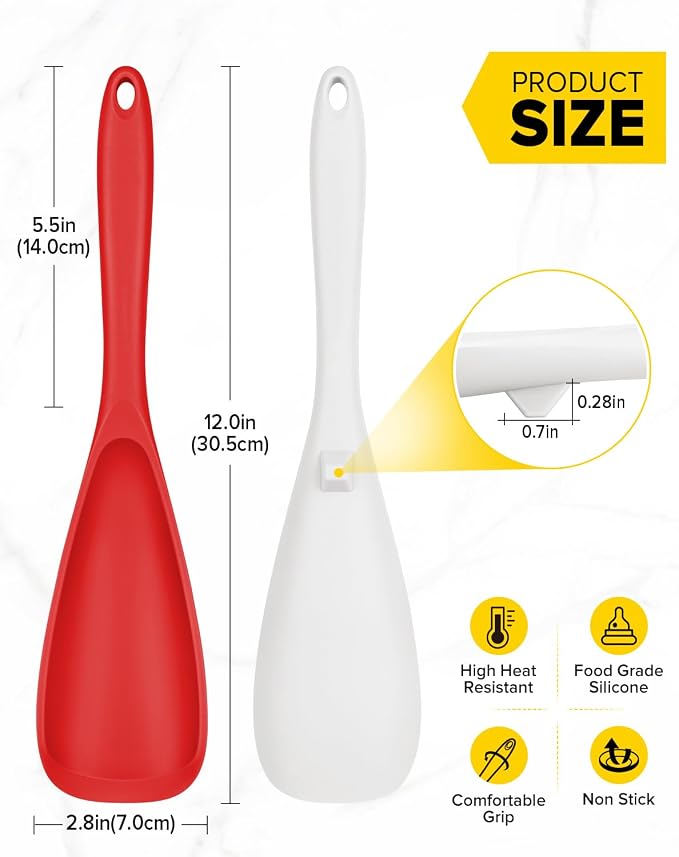 Pack of 2 Cooking Spoons for Non Stick Cookware, Multifunction Spatula Spoon BPA-Free, One-Piece Design, Suitable for Scooping, Scraping, Serving and Mixing (RED-WHITE)