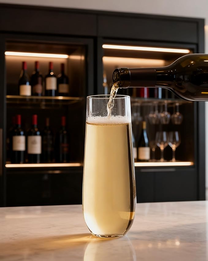 Ciaell 48 Pack Plastic Champagne Flutes for Mimosa Bars | 9 oz Stemless Mimosa Glasses, Heavy Duty Plastic, Champagne Mimosas Wine Cocktails for Weddings Birthdays Parties
