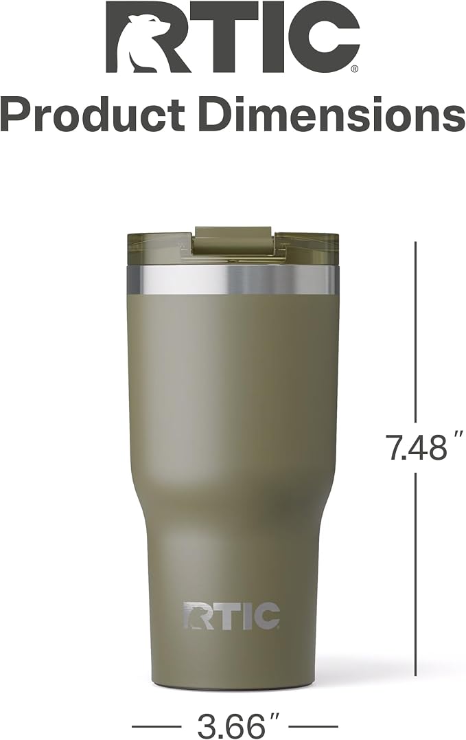 RTIC 20oz Essential Tumbler with Lid, Ceramic Lined, Olive | Insulated, Stainless Steel Metal, Portable Travel Cup for Hot and Cold Drinks, Coffee, Car, Camping and Travel