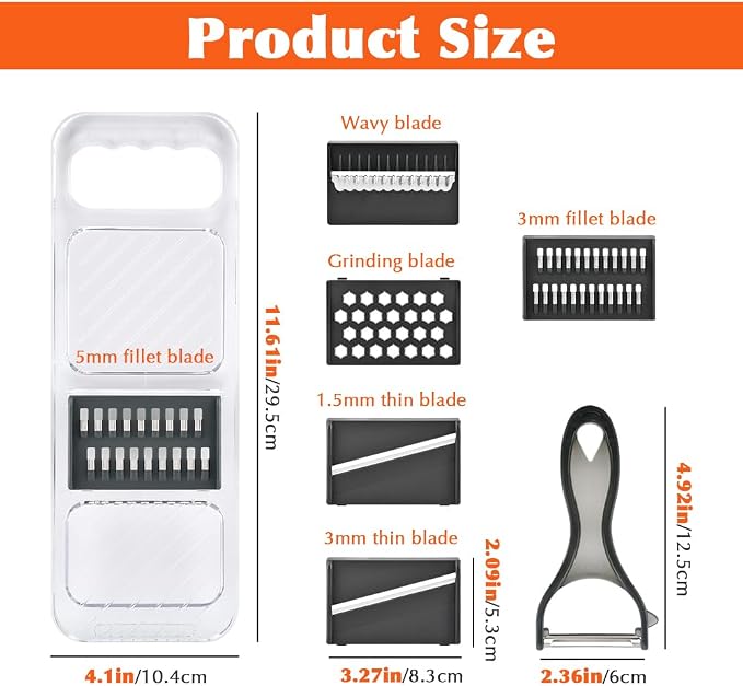 Transparent Multifunctional Slicer - 6 Blades Interchangeable, Handheld Vegetable Cutter with Hand Guard for Kitchen, Onion, Garlic, Cucumber, potato, Safe Food Slicer
