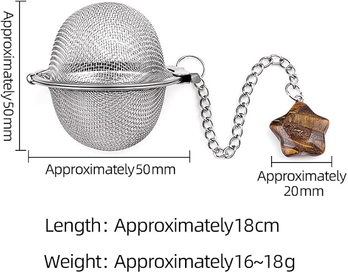 5 Pcs Stainless Steel Tea Ball Infusers with Star Natural Crystal Charms, Fine Mesh Tea Strainers with Extension Chain & Hook for Loose Leaf Tea, Spices, Seasonings