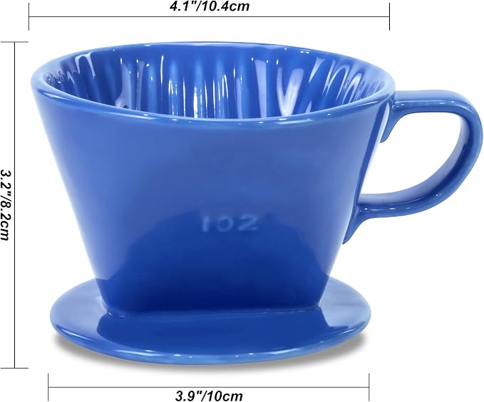 Pour Over Ceramic, Coffee Dripper Ceramic Coffee Maker,Blue | 3 Holes Flat Bottom, Porcelain Slow Filter Cone for Travel, Camping, Office, Home, Coffee Maker Brew