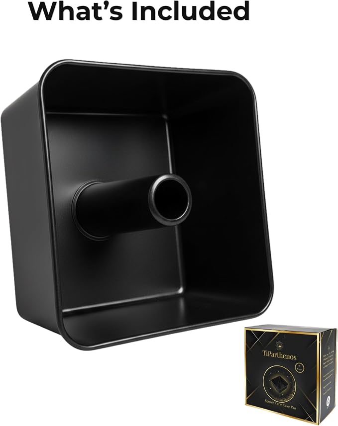 One-Piece Square Tube Cake Pan, 18 Cup, Anodized Aluminum, 9 x 9 x 4.5 in, Seamless Design, Easy Release, Even Heat, for Angel Food, Chiffon, Sponge, Mile High & Pound Cakes (Black)