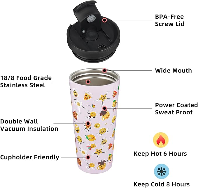 BJPKPK 22 oz Coffee Tumbler with Straw, Insulated Stainless Steel Cup | Double Wall Vacuum, Leak Proof Lid, Keeps Hot/Cold/Iced, BPA Free, Cupholder Friendly, Travel, Hawaii Fruits-Purple