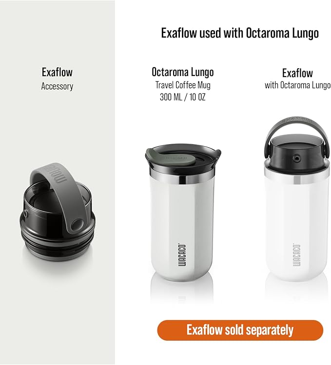 WACACO Octaroma Lungo Vacuum Insulated Coffee Mug, Double-wall Stainless Steel Travel Tumbler With Drinking Lid, 10 fl oz(300ml), Ceramic White