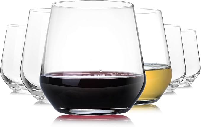 Chouggo Stemless Wine Glasses Set of 6, Hand Blown Premium Crystal Square Red White Wine Glass - Gifts for Women, Men, Wedding, Anniversary, Christmas, Birthday - 15Oz