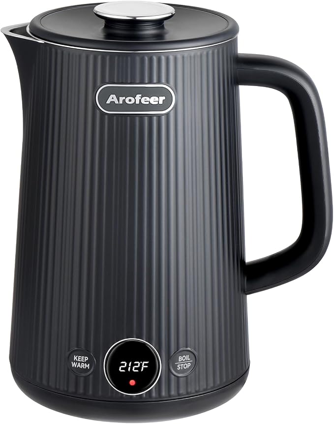 Arofeer® Electric Kettle Temperature Control, 1.7L Stainless Steel Electric Tea Kettle with LED Display, 5 Presets, 4-Hour Keep Warm, Fast Boil Hot Water Kettle for Tea, Coffee & Oatmeal, Black