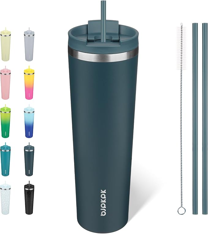 BJPKPK 34oz Coffee Tumbler with Straw, Insulated Stainless Steel Cup | Double Wall Vacuum, Leak Proof Lid, Keeps Hot/Cold/Iced, BPA Free, Dishwasher Safe, Travel & Outdoor, Navy Blue