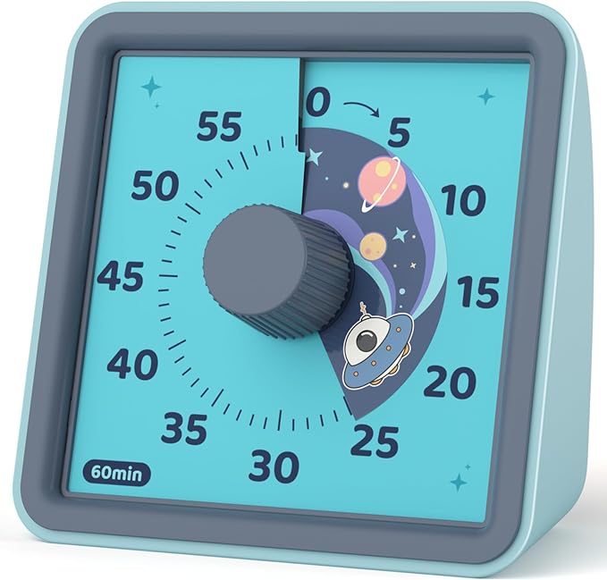 LIORQUE Visual Timer for Kids, 60 Minute Countdown Timer, Steel Blue | Non-Ticking, 3 Volume Levels, Timer for Classroom Kitchen Office ADHD, 2 AAA Batteries Included