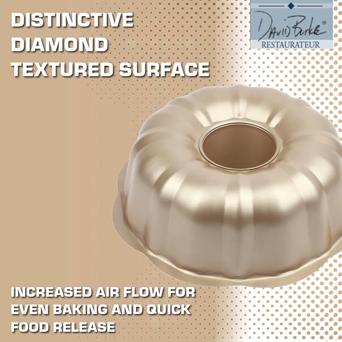 David Burke 9" Fluted Bake Pan – Carbon Steel Bundt Cake Pan – Bronze