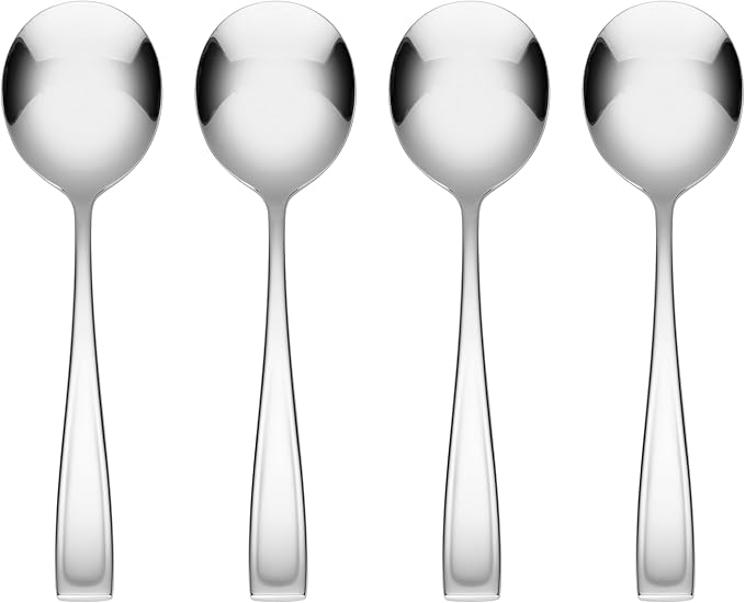 Oneida Moda Soup Spoons Silverware Set for 4, Flatware | mirror finish, dishwasher safe | great for soup, cutlery set, utensil set, rust resistant, kitchen essentials