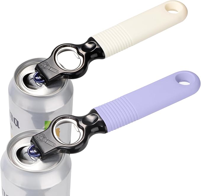 2-in-1 Soda Can Tab & Beer Bottle Opener, Lavender & Cream, 2-Pack | Easy pull tab opener with soft silicone handle protects nails & arthritic hands. Great for bars, picnics, and outdoor events