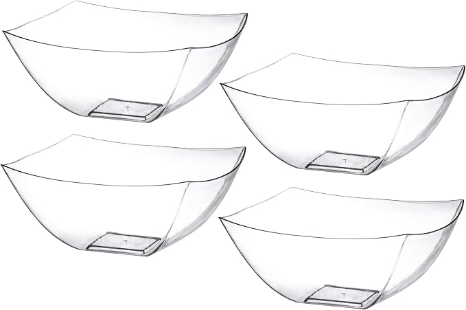 4 Pack Disposable Clear Plastic Serving Bowls Square Party & Candy 16oz | Square Design. Disposable Party Tableware. Salad, Fruit & Candy Use. Candy Buffet Containers. Clear Plastic.