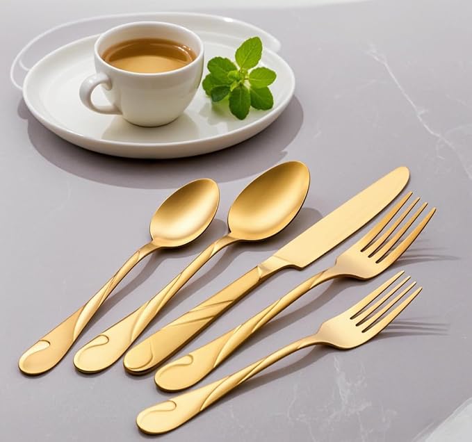 Gold Silverware Set for 12, 60-Piece Stainless Steel Flatware Set