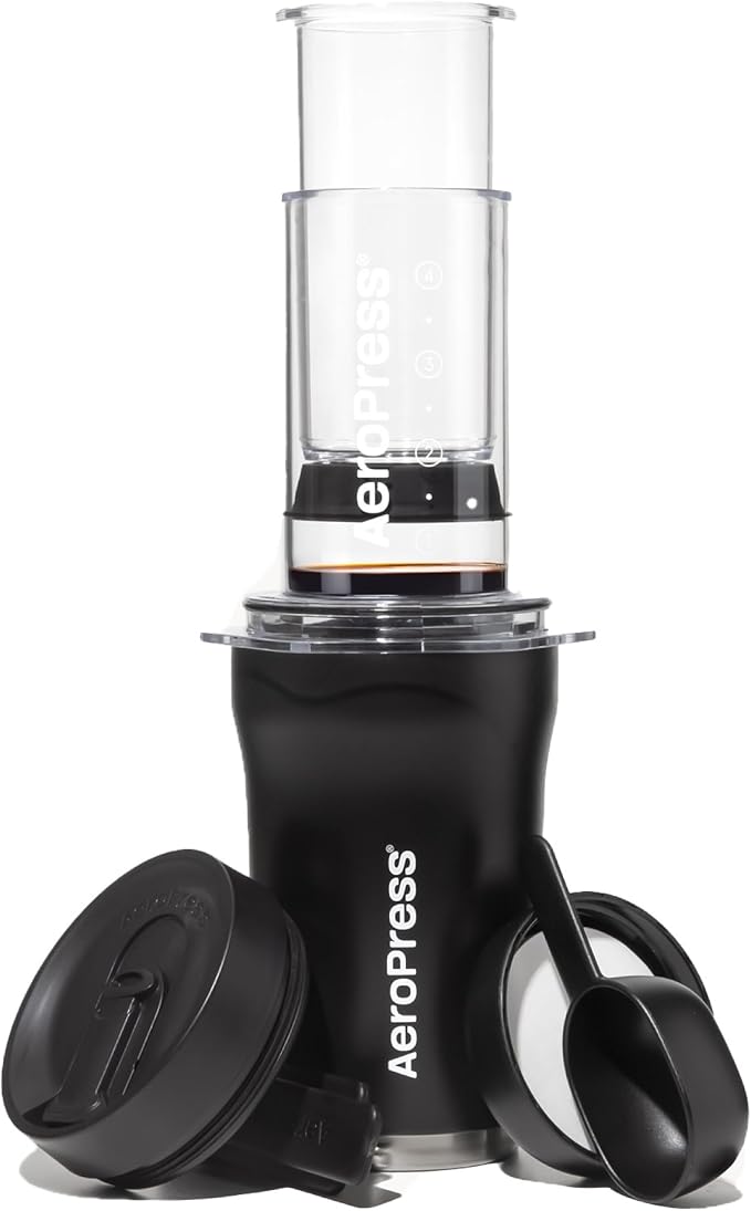 AeroPress Go Plus Portable Coffee Maker Kit, Black | Small, Travel, Camping & Office, All-in-One French Press, Pour-Over & Espresso Style Manual Brewer