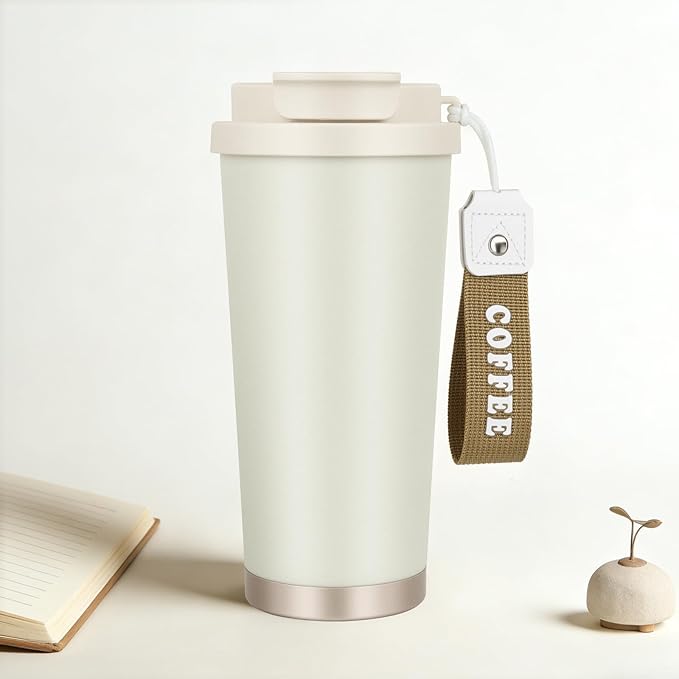 Stainless steel insulated Tumbler small and Portable leak-proof coffee mug 18oz sports water Bottle suitable for car cup holder BPA-free insulated water bottle for sports，school，travel，Classic White
