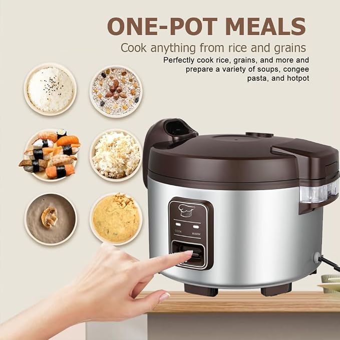 15.8QT Large Commercial rice cooker & warmer 84 cups cooked rice, One-Touch | Commercial Electiric Rice Warmer for 60-70 people, 32 cups uncooked rice, Non-stick mat, Non-stick inner pot, Auto Keep Warm