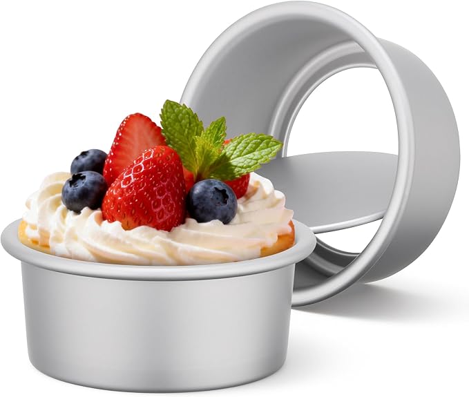 Beasea 4 Inch Cake Pan, 2 Pack Aluminum Alloy Mini Round Cake Pans with Removable Bottom, Cheesecake Tin Mold for Baking Oven Bakeware
